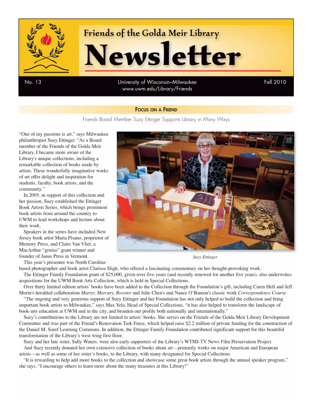Friends of the Golda Meir Library Newsletter