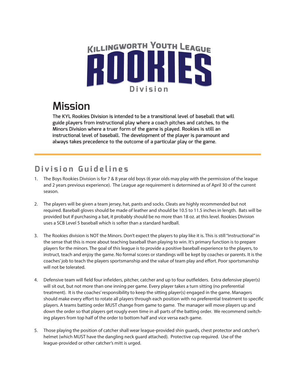 Rookies Division Guidelines