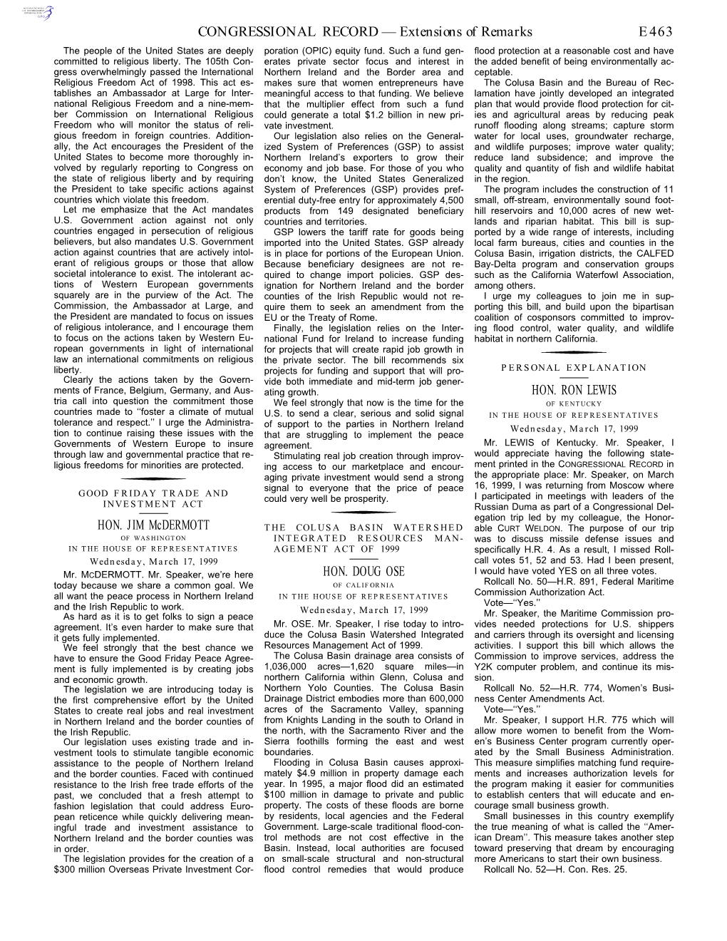 CONGRESSIONAL RECORD— Extensions of Remarks E463 HON