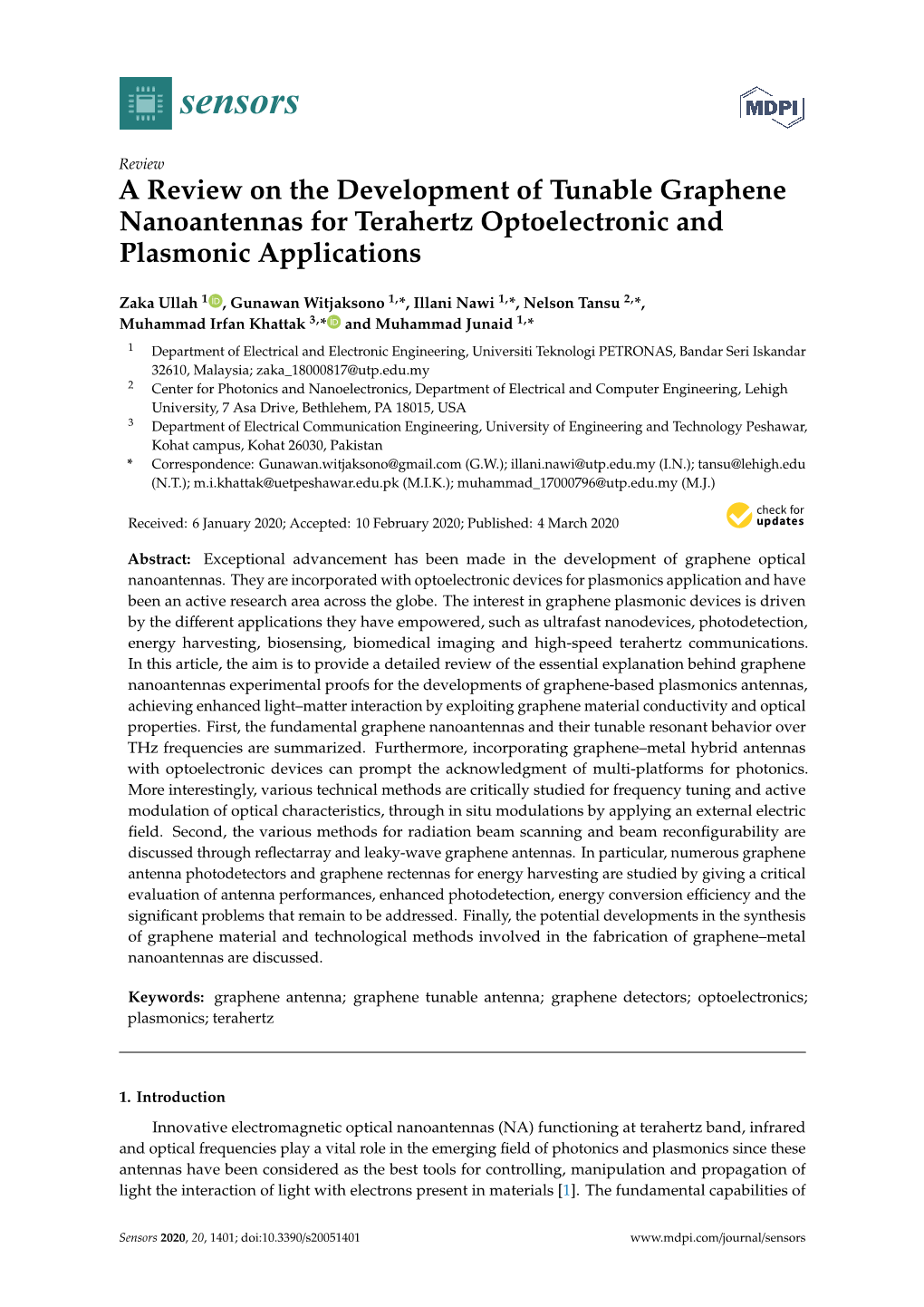 A Review on the Development of Tunable Graphene Nanoantennas for Terahertz Optoelectronic and Plasmonic Applications