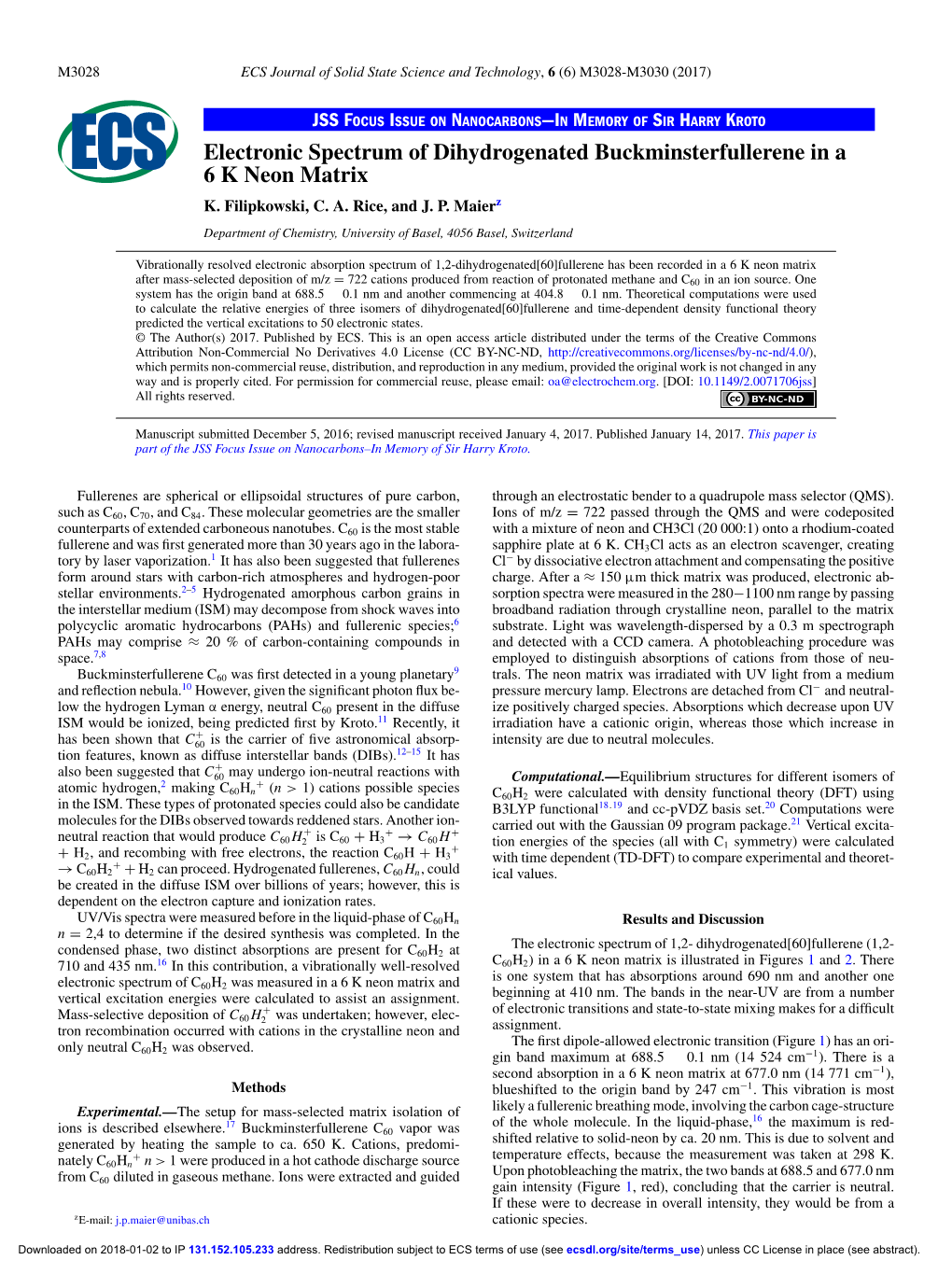 Electronic Spectrum of Dihydrogenated Buckminsterfullerene in a 6 K Neon Matrix K