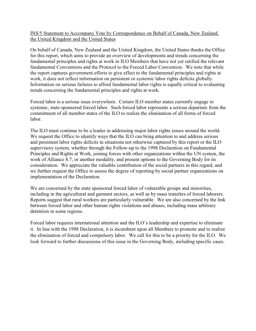 INS/5 Statement to Accompany Vote by Correspondence on Behalf of Canada, New Zealand, the United Kingdom and the United States
