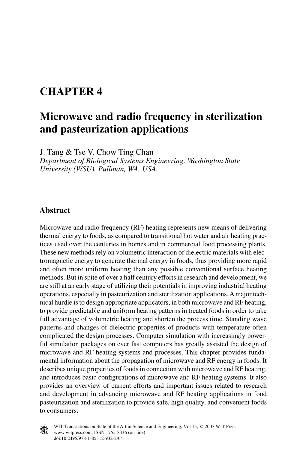 CHAPTER 4 Microwave and Radio Frequency in Sterilization And