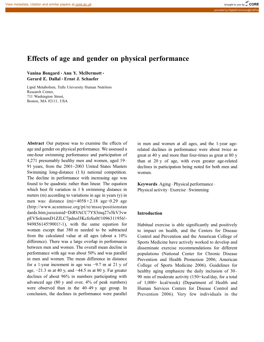 Effects of Age and Gender on Physical Performance