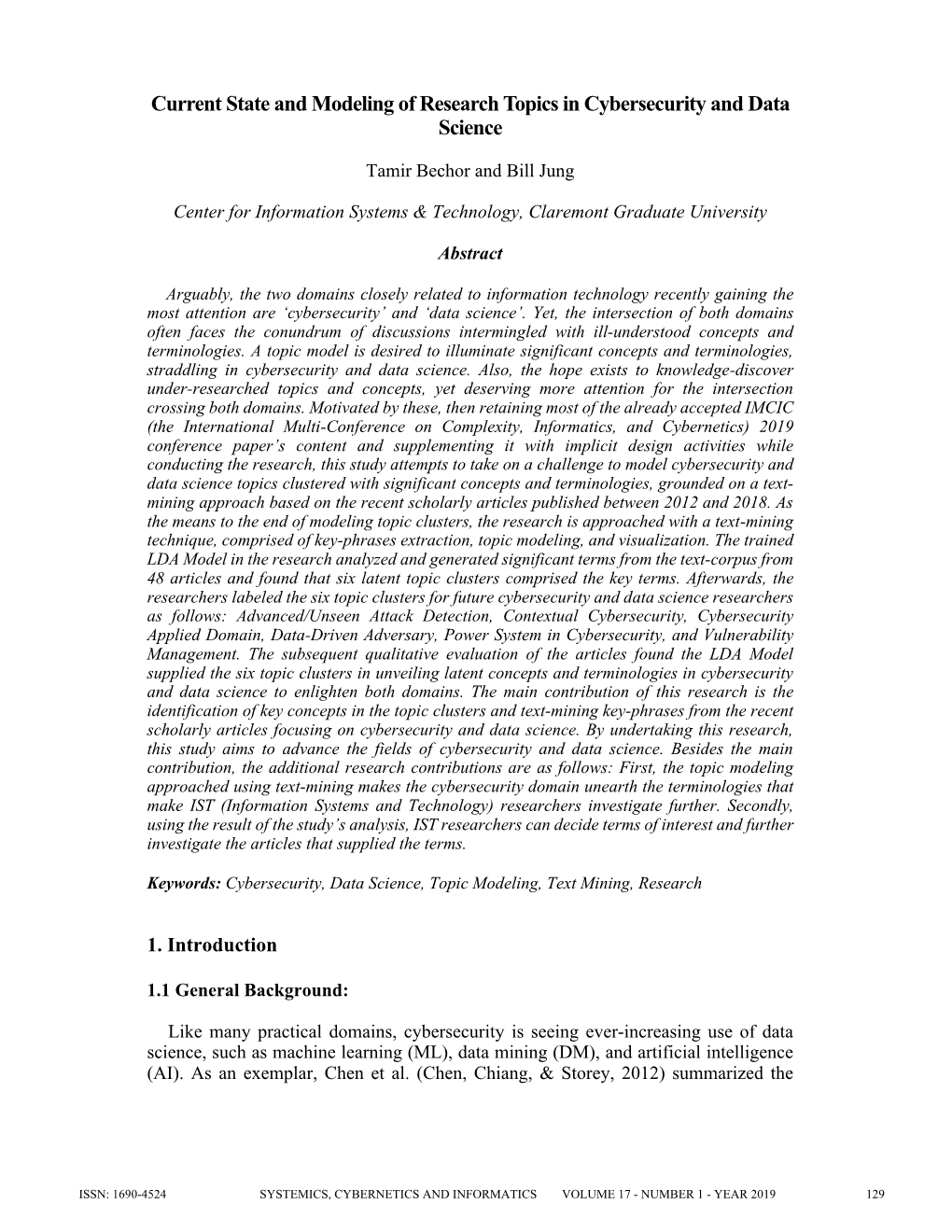 Current State and Modeling of Research Topics in Cybersecurity and Data Science