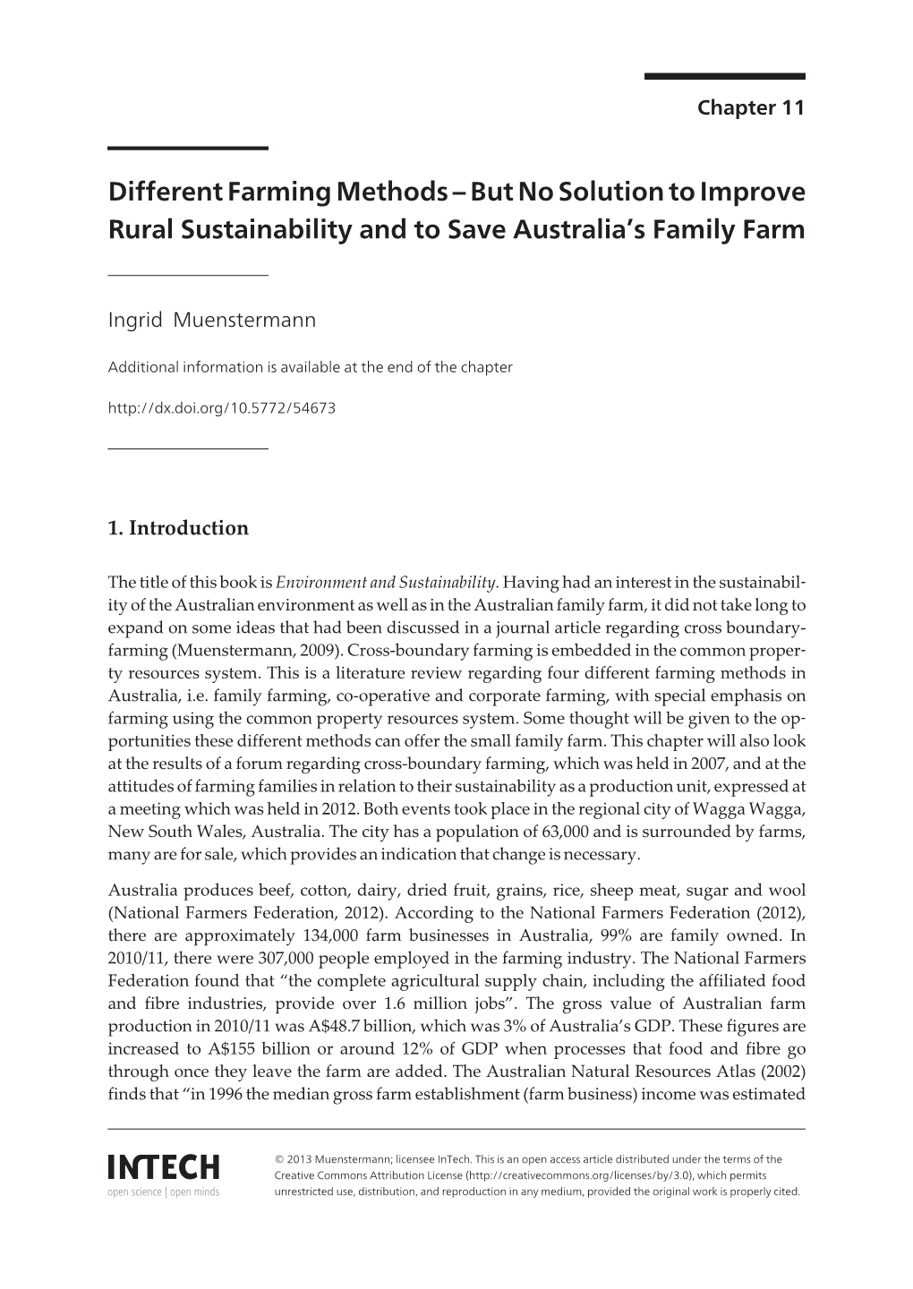 Different Farming Methods – but No Solution to Improve Rural Sustainability and to Save Australia’S Family Farm