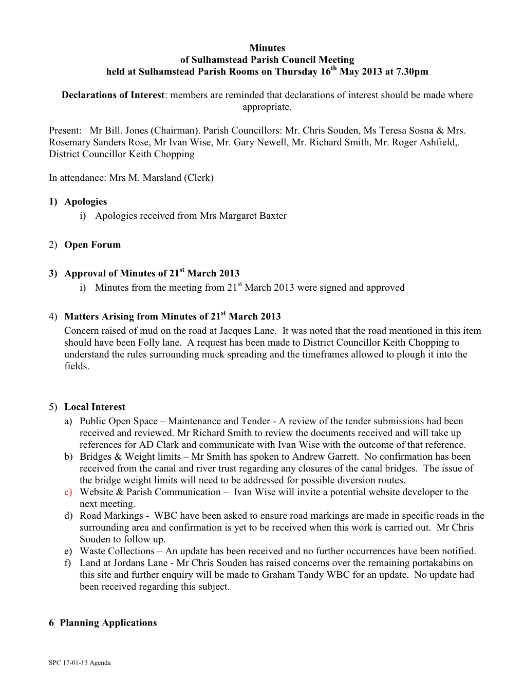 Minutes of Parish Council Meeting