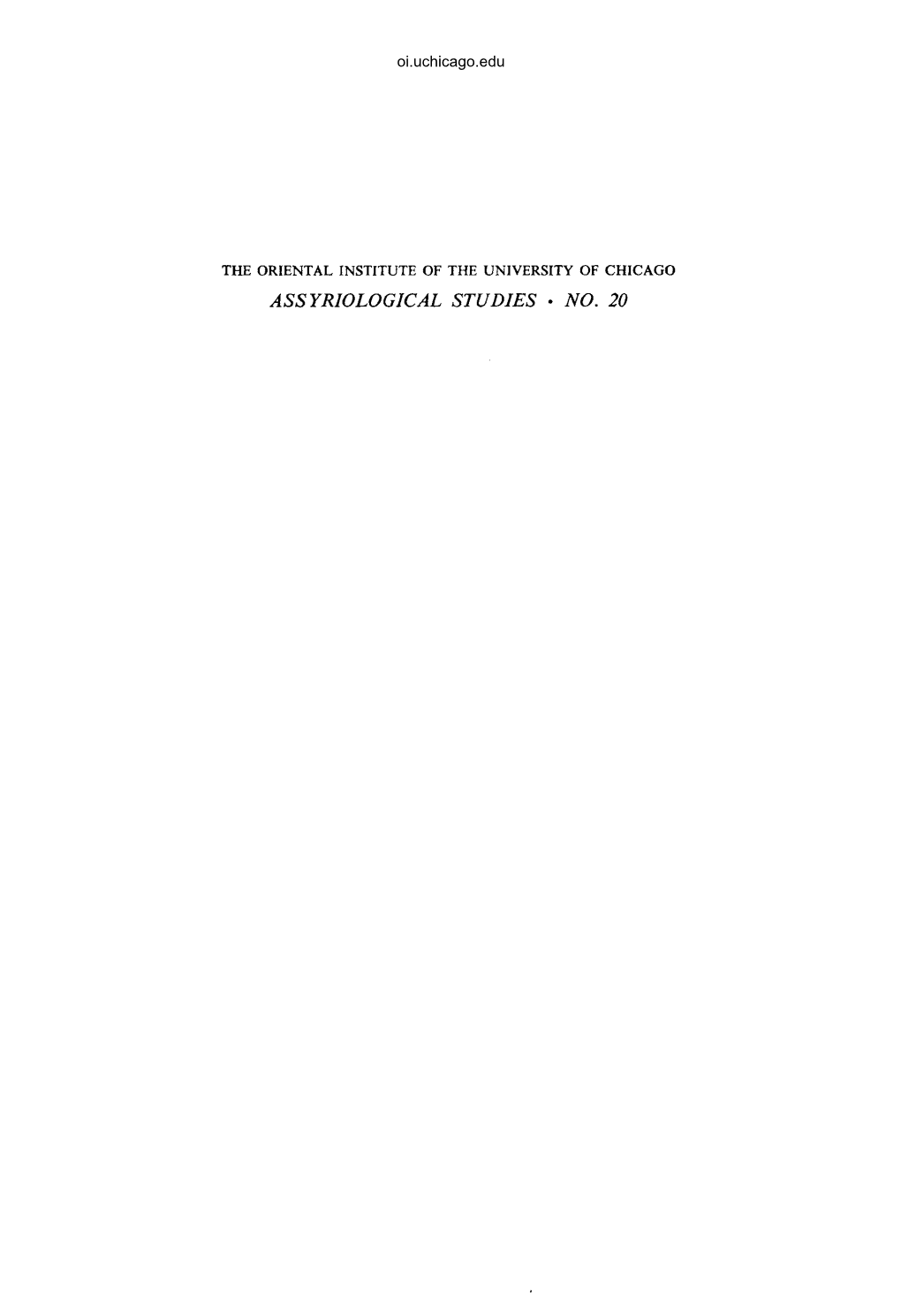 ASS YRIOLOGICAL STUDIES • NO. 20 Oi.Uchicago.Edu Oi.Uchicago.Edu