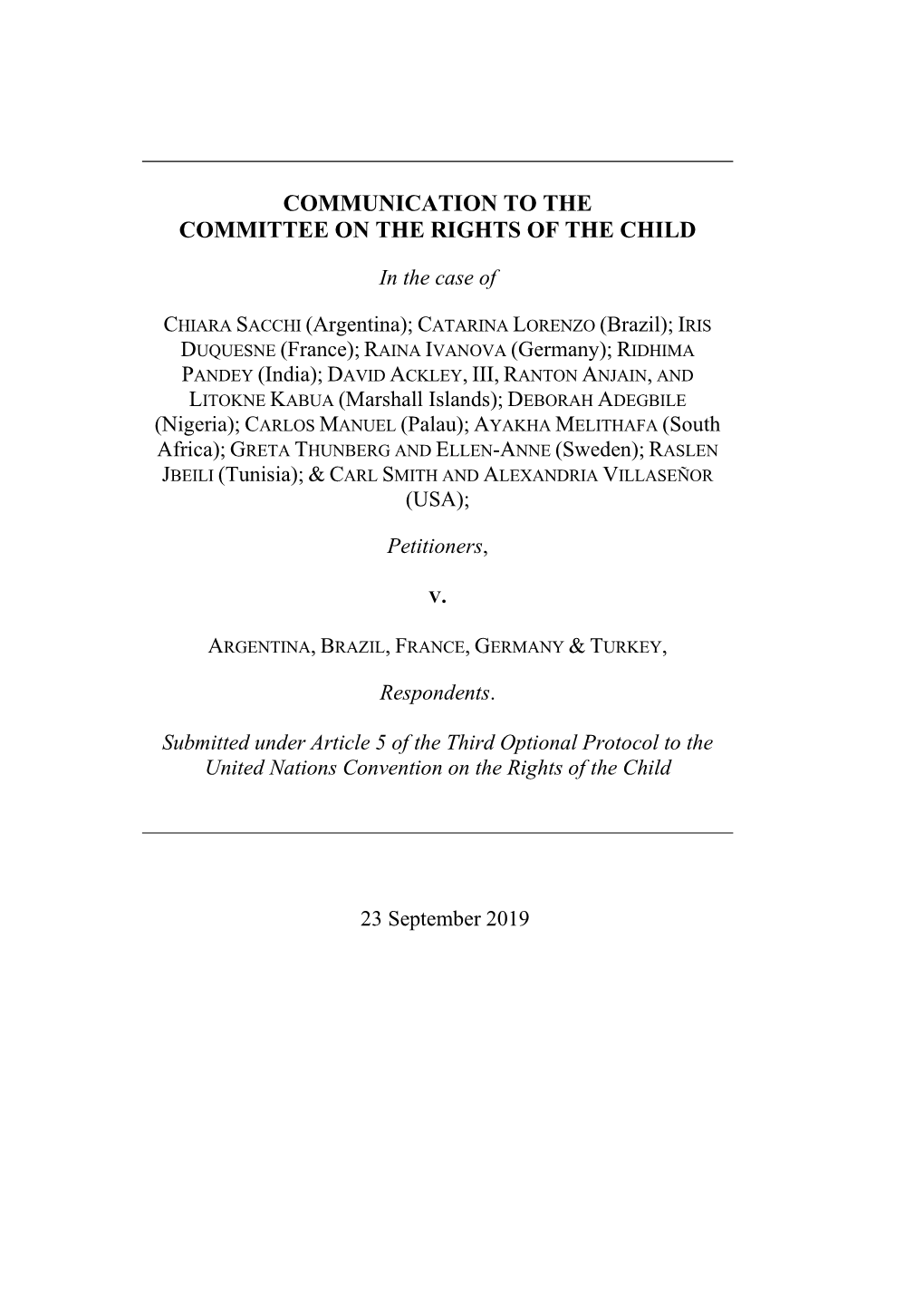 Communication to the Committee on the Rights of the Child