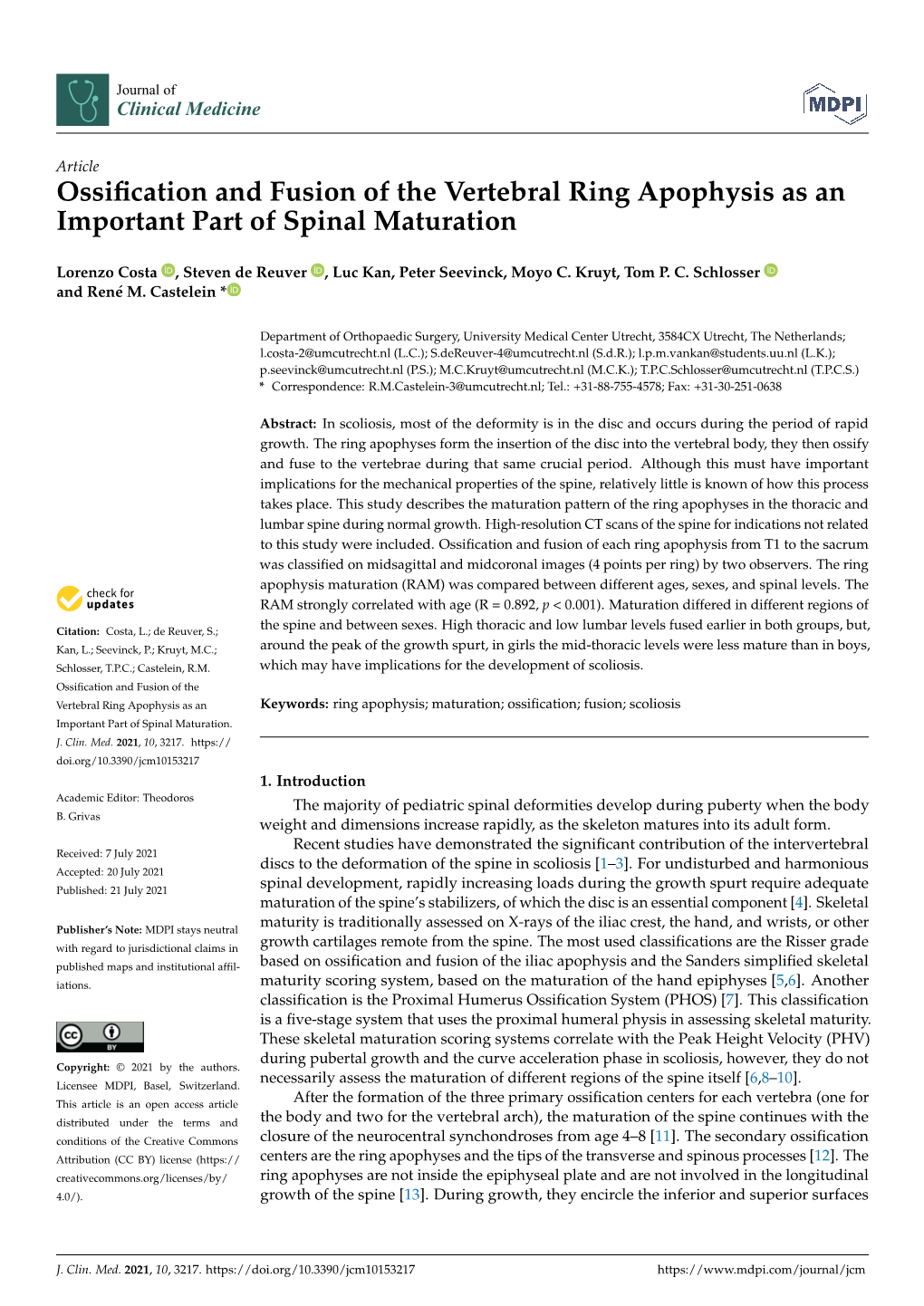 Ossification and Fusion of the Vertebral Ring Apophysis As