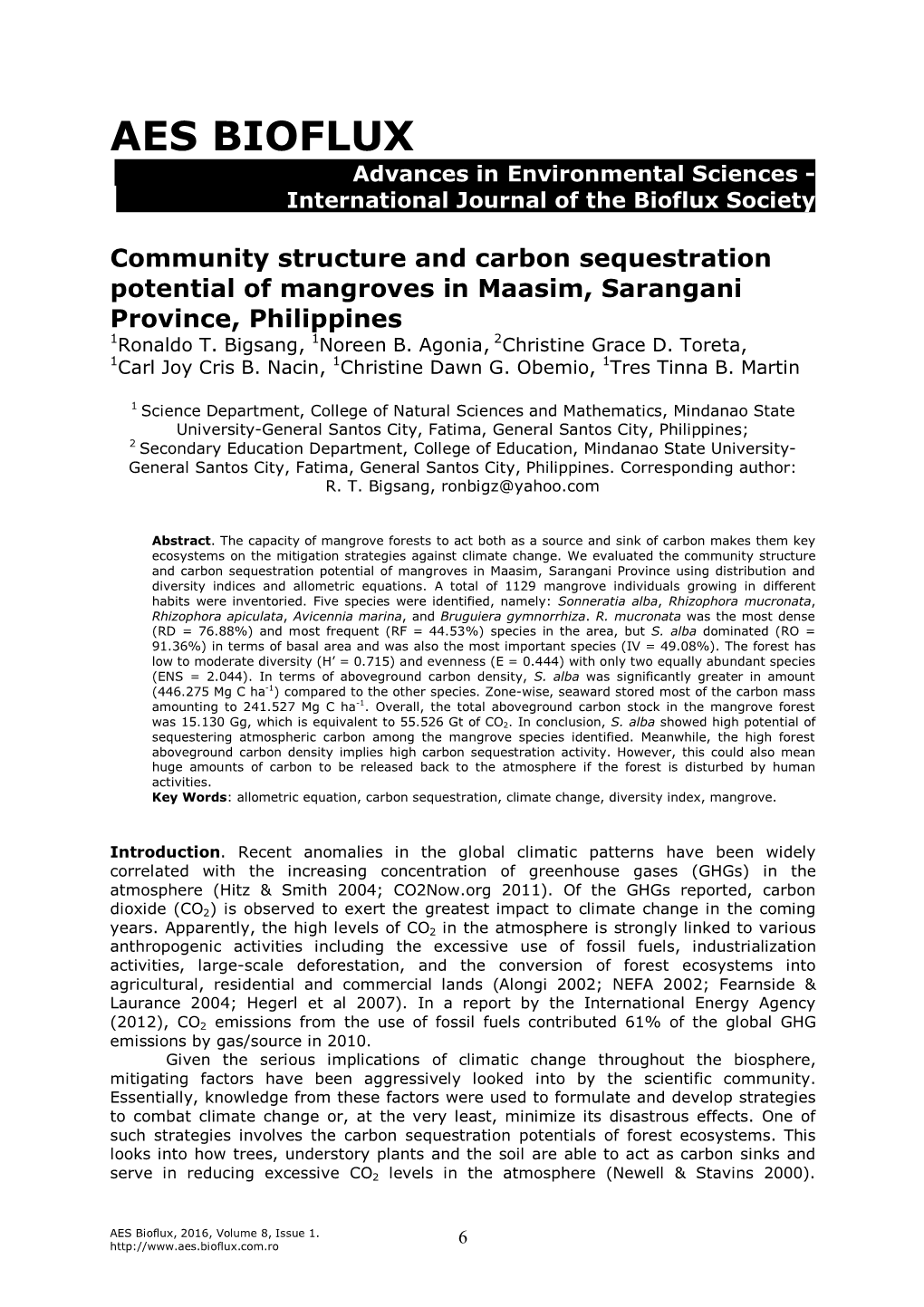 Community Structure and Carbon Sequestration Potential of Mangroves in Maasim, Sarangani Province, Philippines 1Ronaldo T