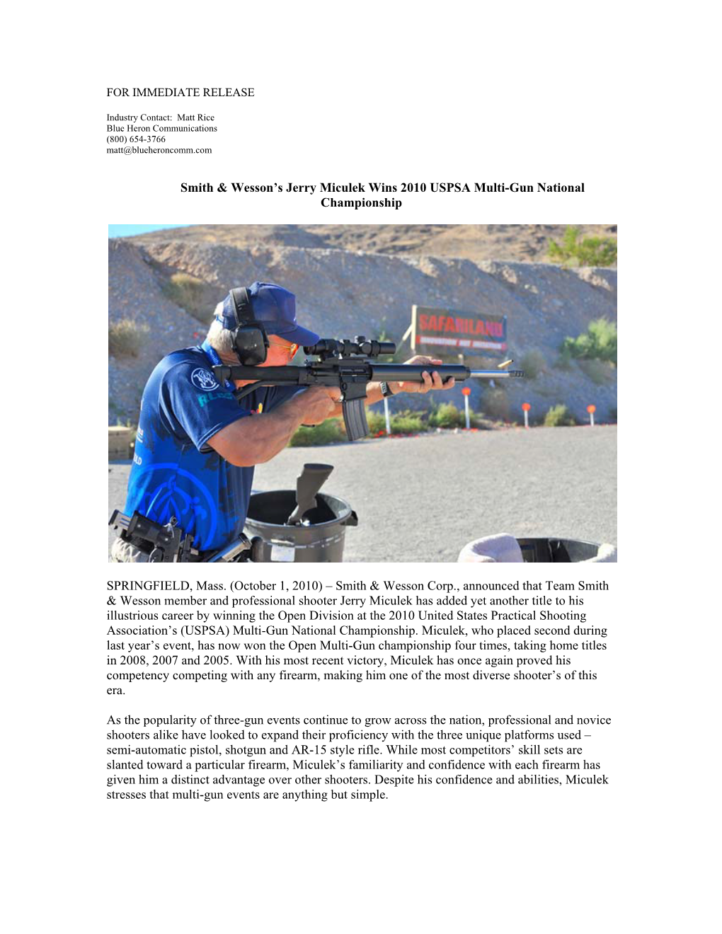 Smith & Wesson's Jerry Miculek Wins 2010 USPSA Multi-Gun National
