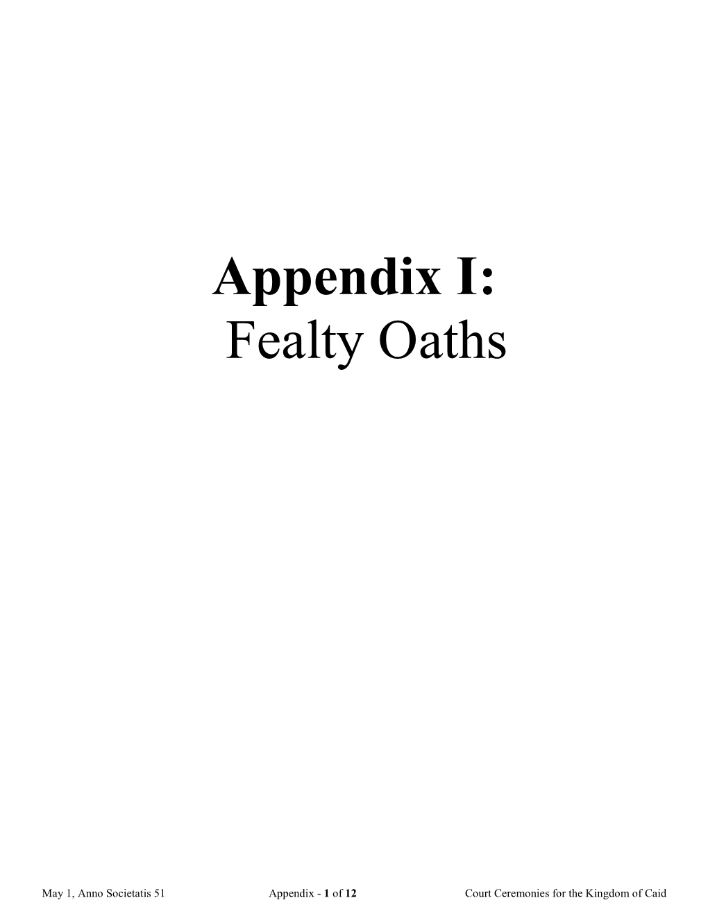 Appendix I: Fealty Oaths