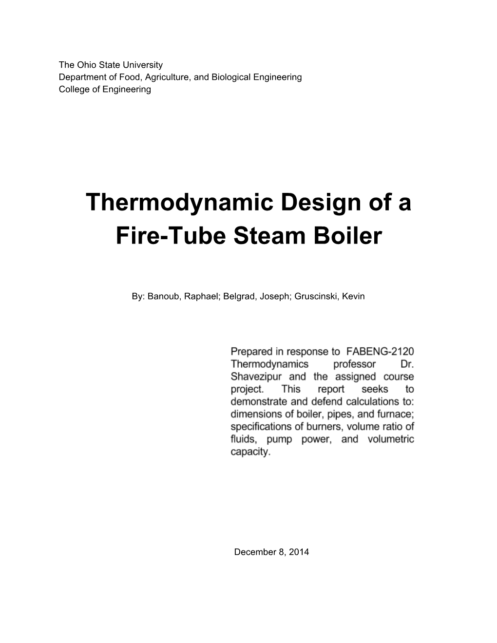 Thermodynamic Design of a Firetube Steam Boiler