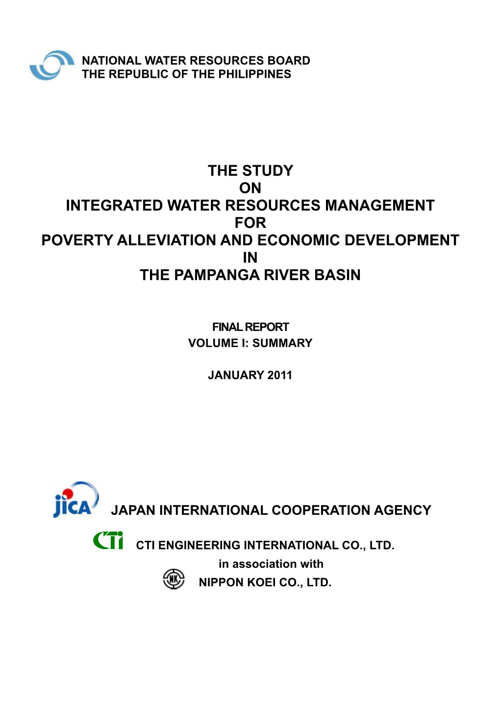 The Study on Integrated Water Resources Management for Poverty Alleviation and Economic Development in the Pampanga River Basin