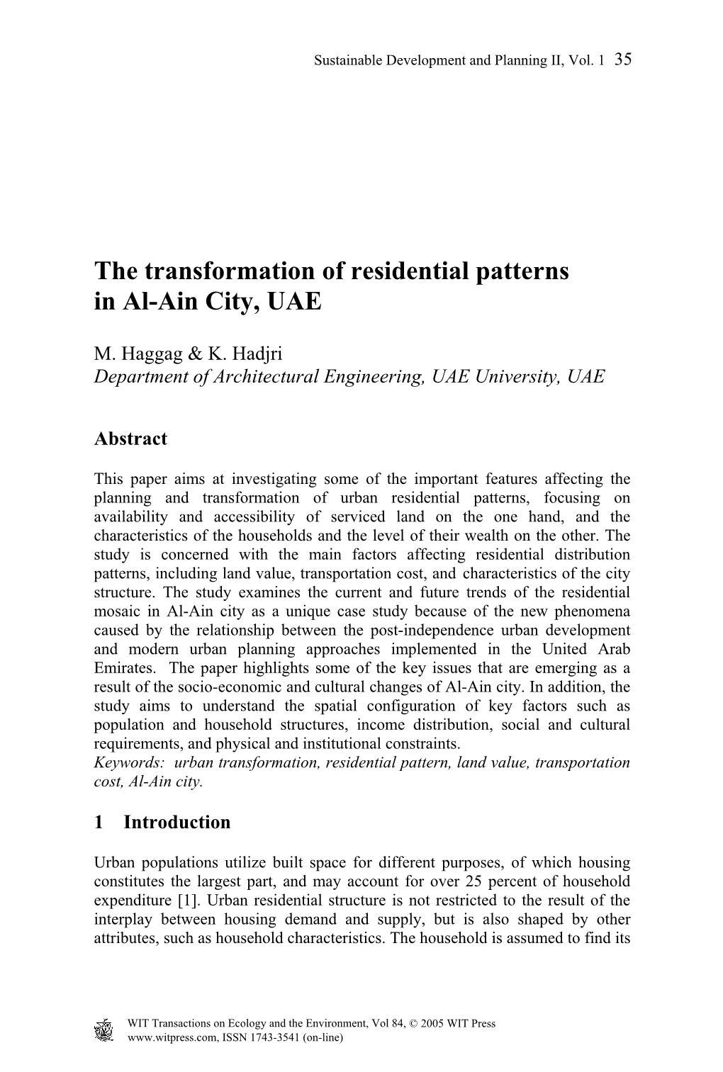 The Transformation of Residential Patterns in Al-Ain City, UAE