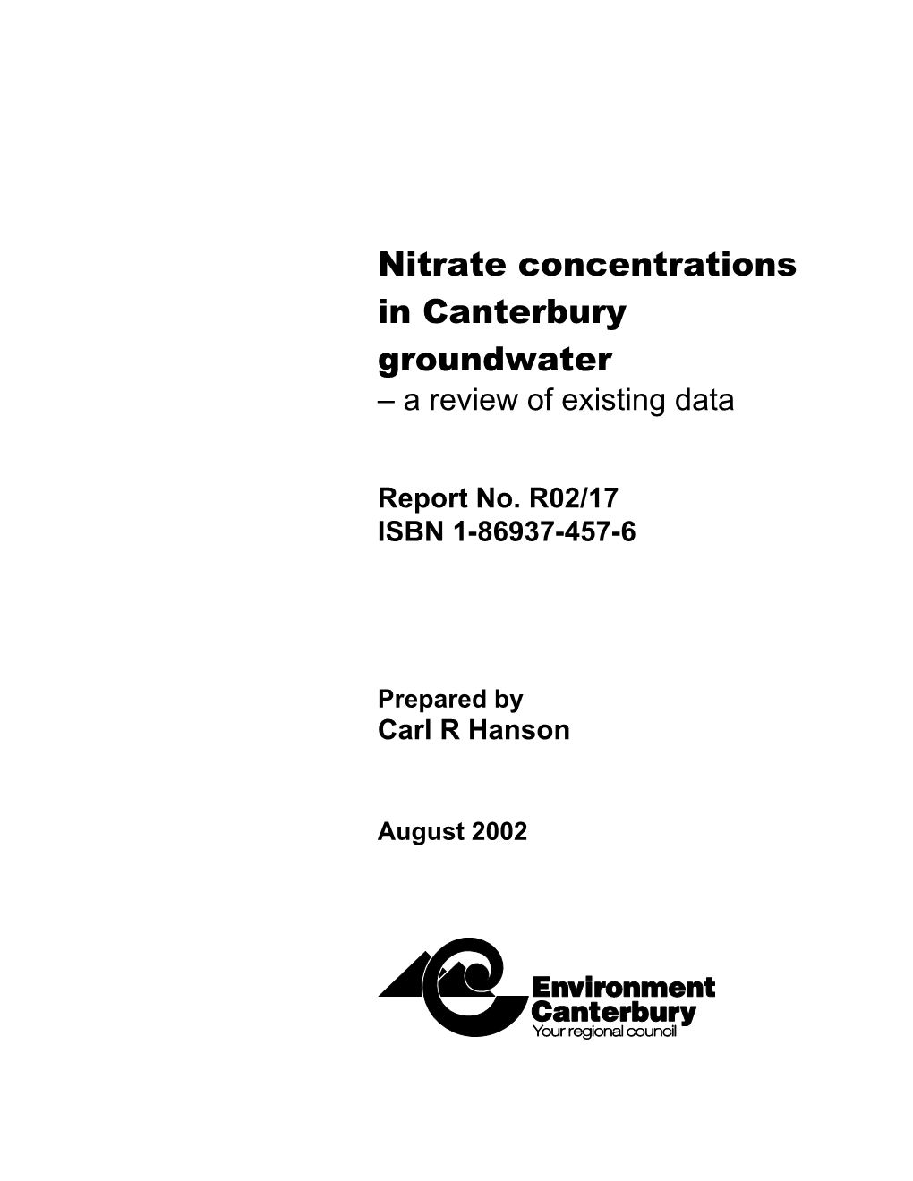 Nitrate Concentrations in Canterbury Groundwater – a Review of Existing Data