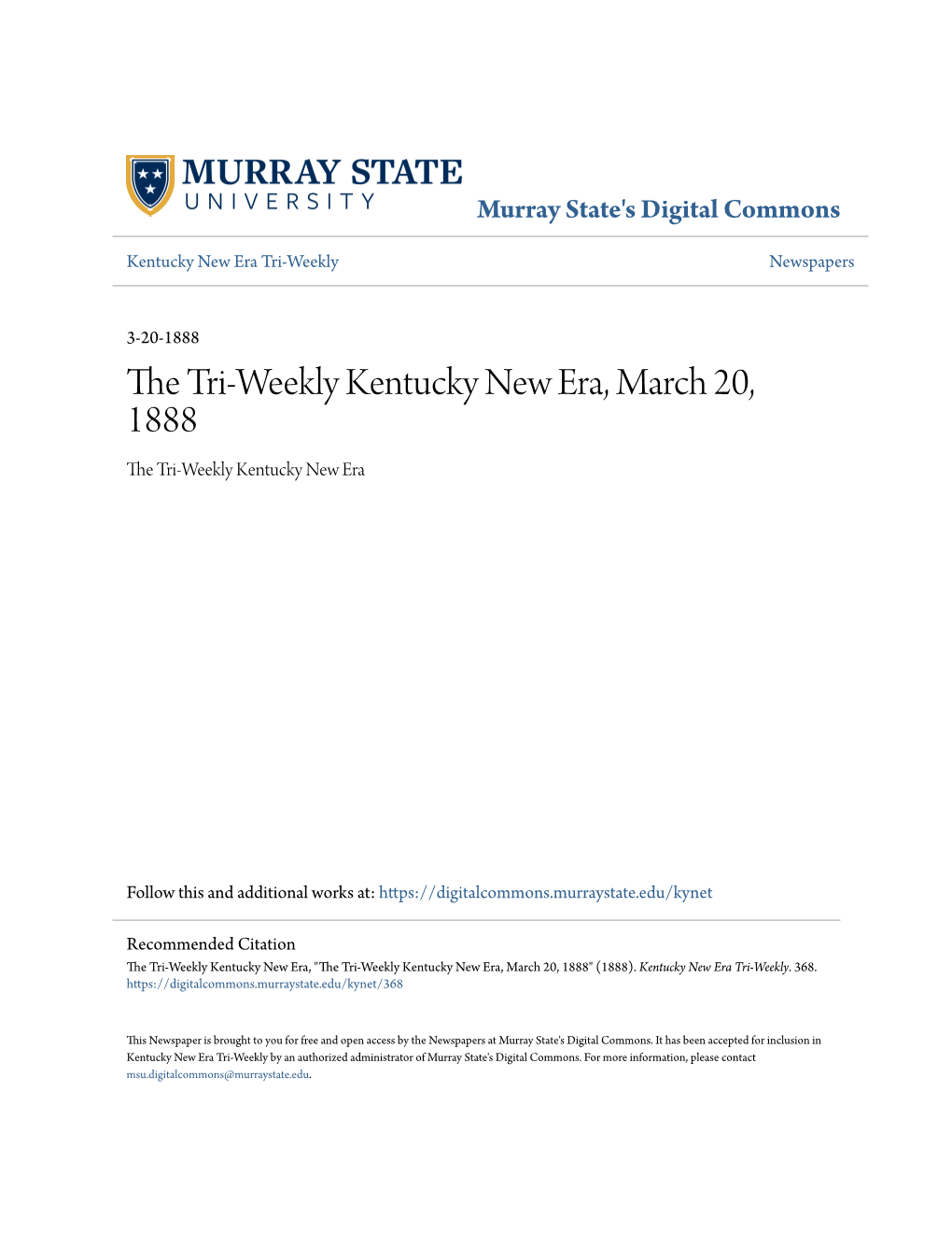The Tri-Weekly Kentucky New Era, March 20, 1888