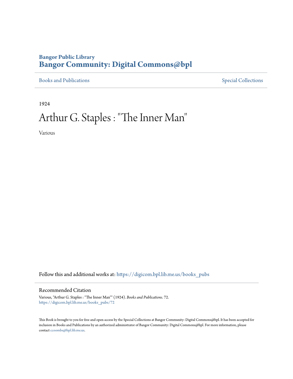 Arthur G. Staples : "The Inner Man"