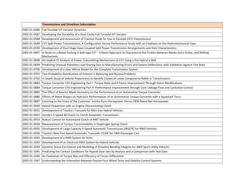 Transmissions and Drivelines Subscription 2002-01-0586 Full