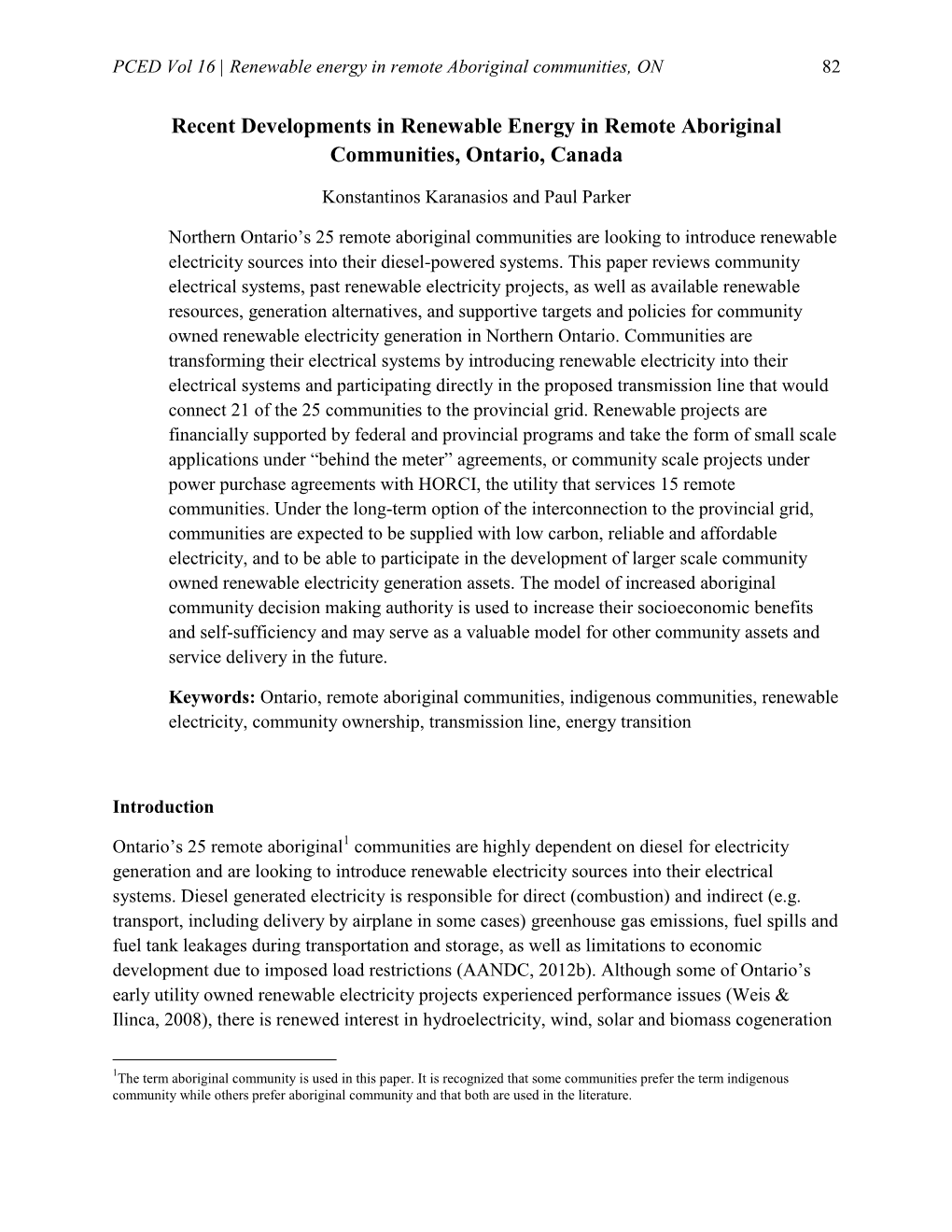 Recent Developments in Renewable Energy in Remote Aboriginal Communities, Ontario, Canada