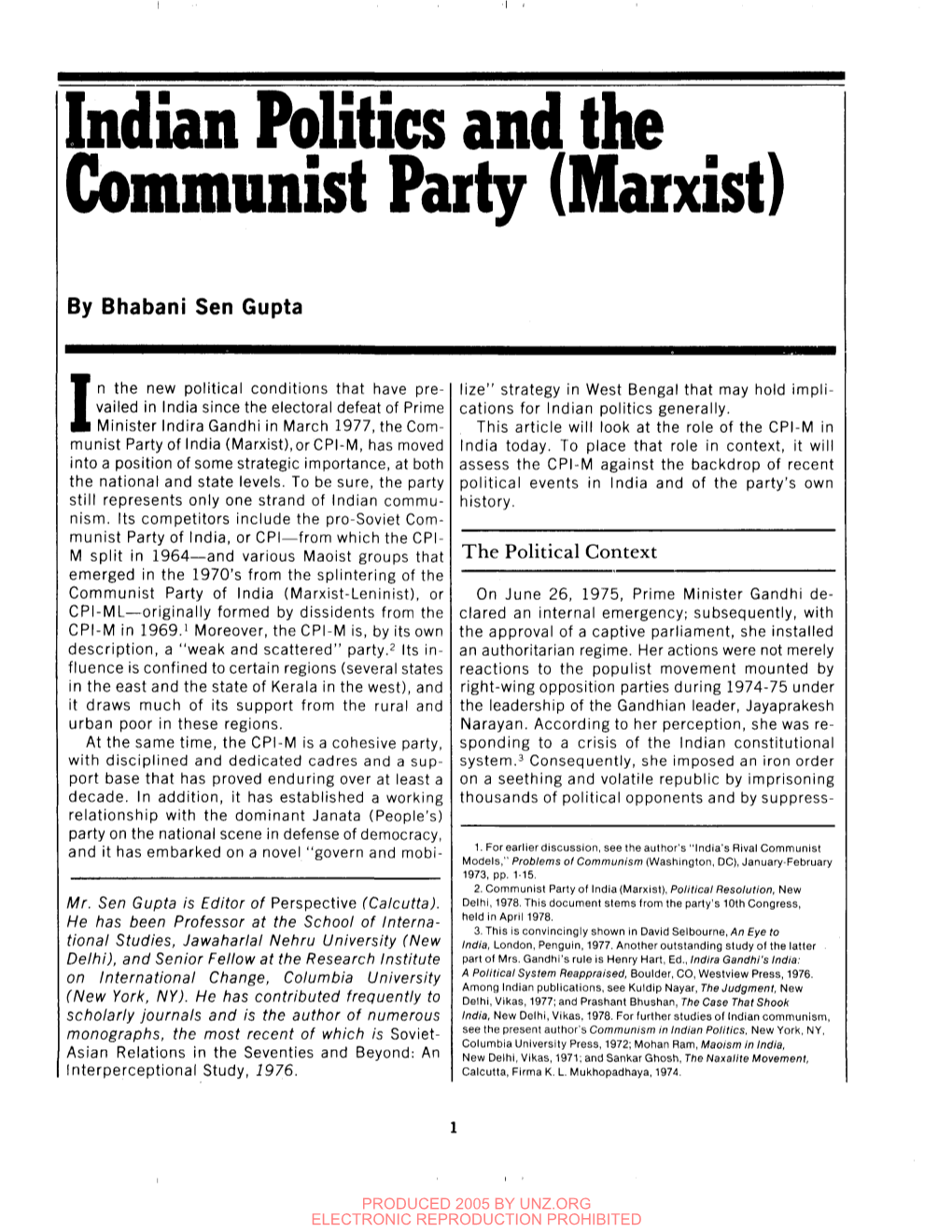 Indian Politics and the Communist Party (Marxist)