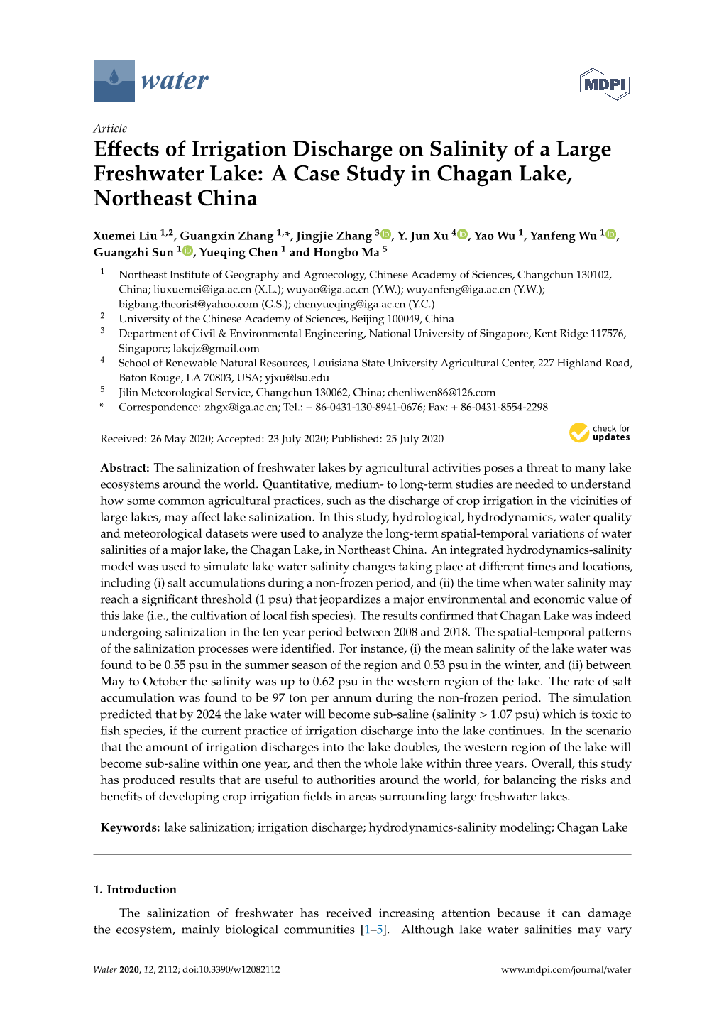 Effects of Irrigation Discharge on Salinity of a Large Freshwater Lake