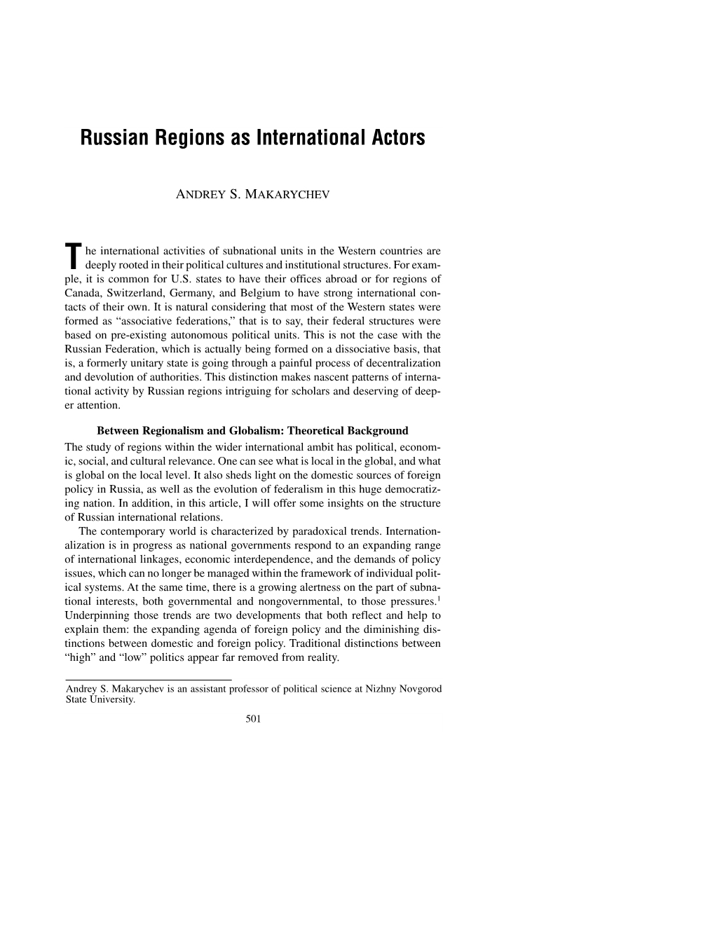 Russian Regions As International Actors