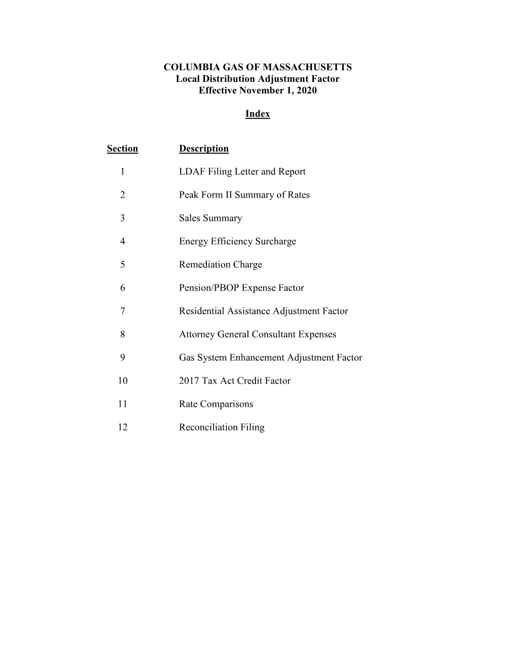 COLUMBIA GAS of MASSACHUSETTS Local Distribution Adjustment Factor Effective November 1, 2020