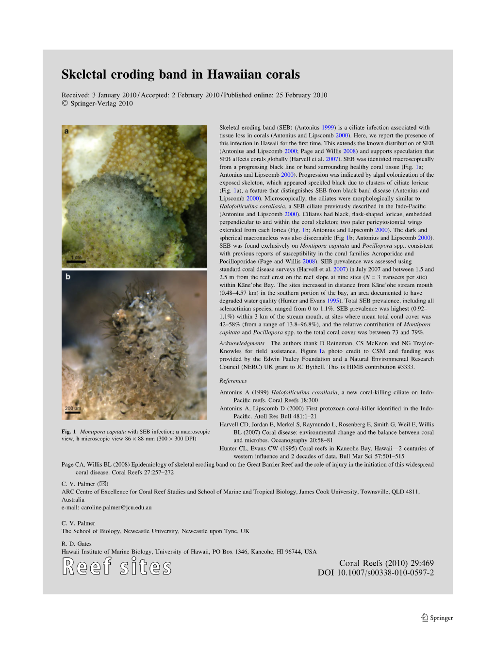 Skeletal Eroding Band in Hawaiian Corals