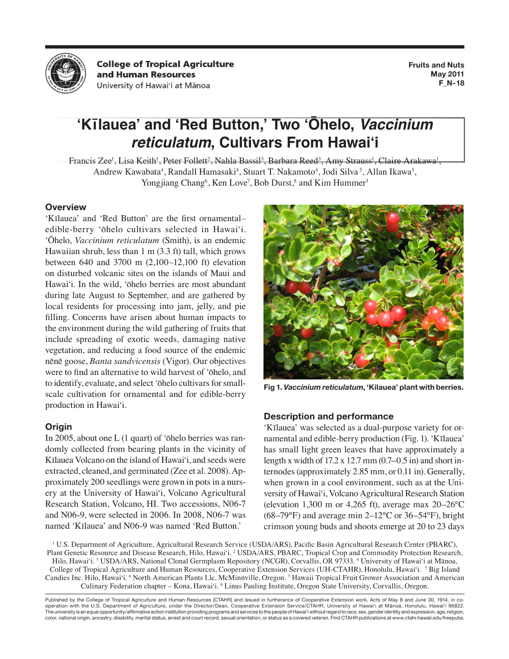 'Kīlauea' and 'Red Button,' Two 'Ōhelo, Vaccinium Reticulatum