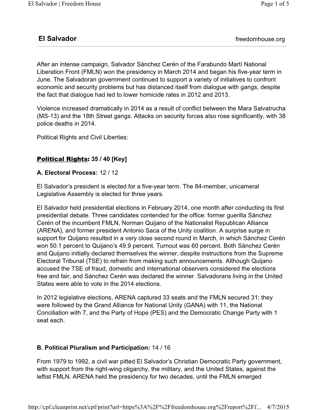 El Salvador | Freedom House Page 1 of 5