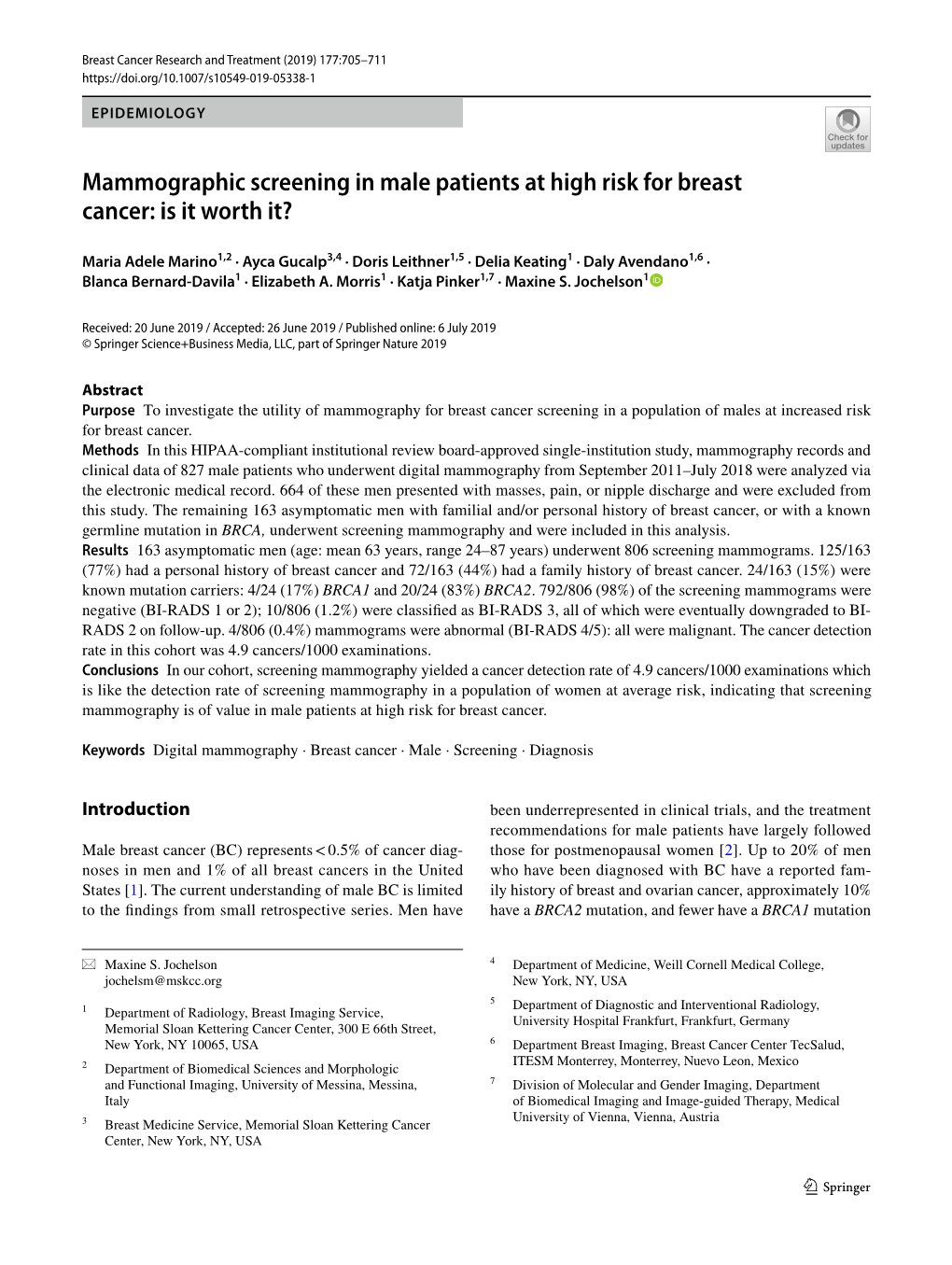 Mammographic Screening in Male Patients at High Risk for Breast Cancer: Is It Worth It?