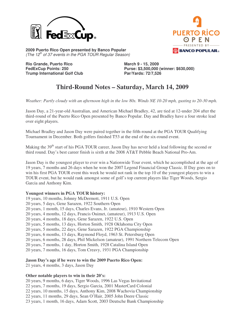 Third-Round Notes – Saturday, March 14, 2009