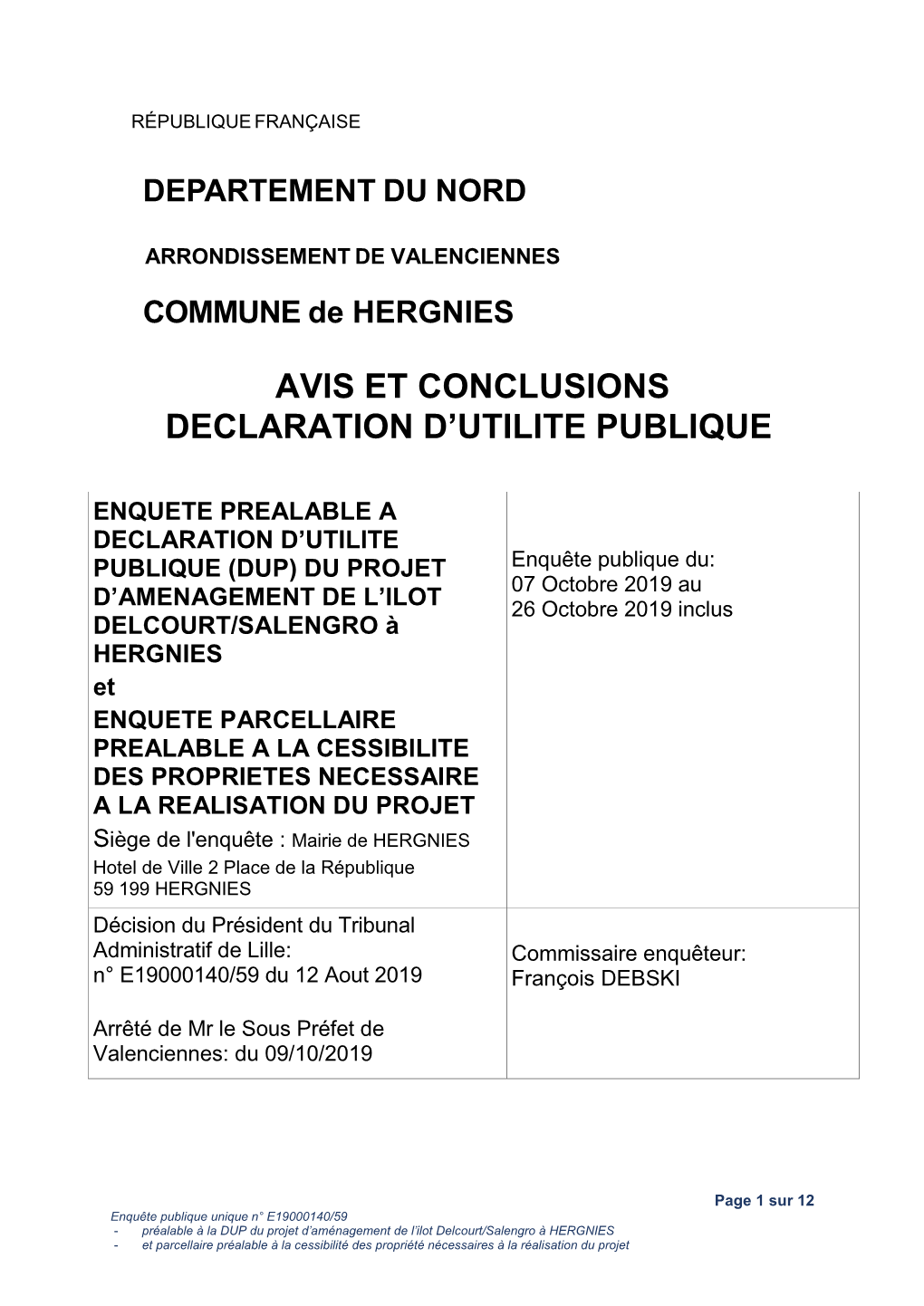 Avis Et Conclusions Declaration D’Utilite Publique