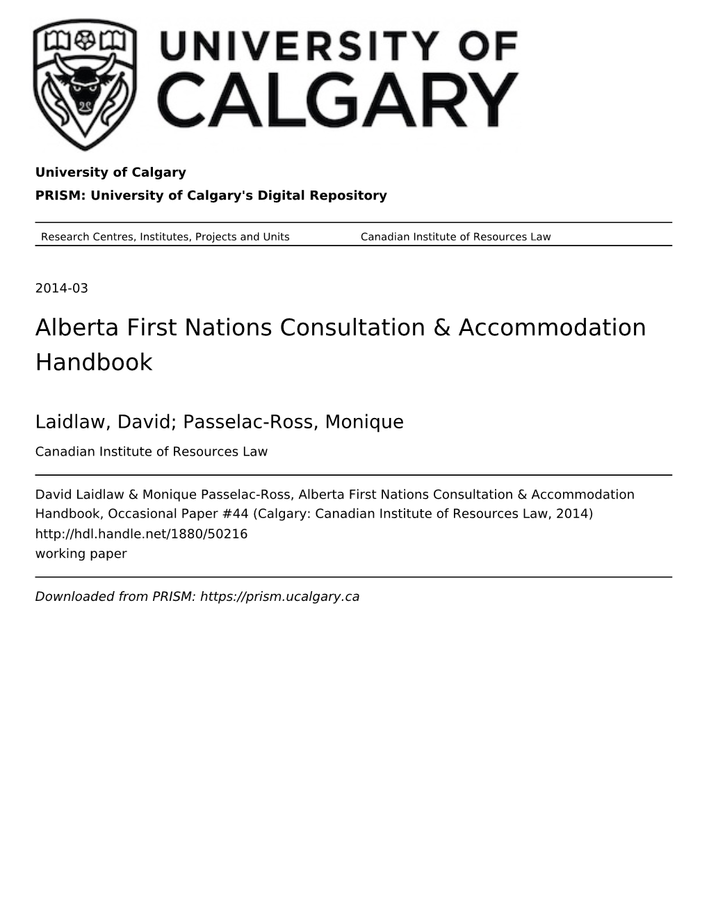 Alberta First Nations Consultation & Accommodation Handbook