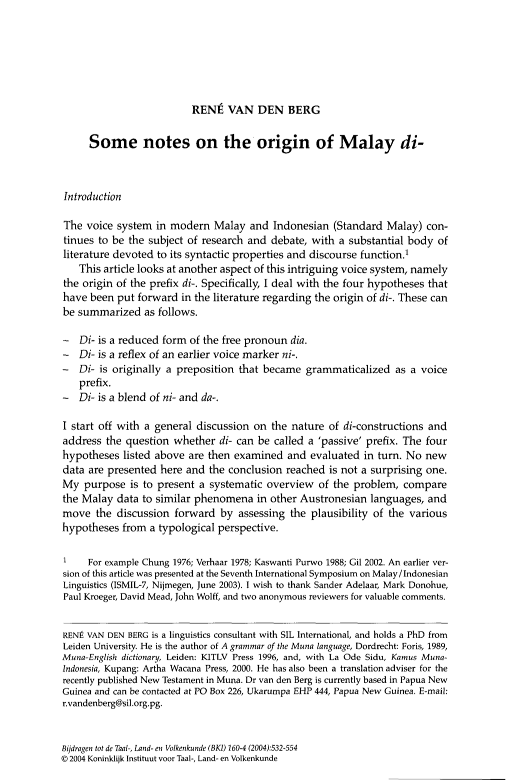 Some Notes on the Origin of Malay Di