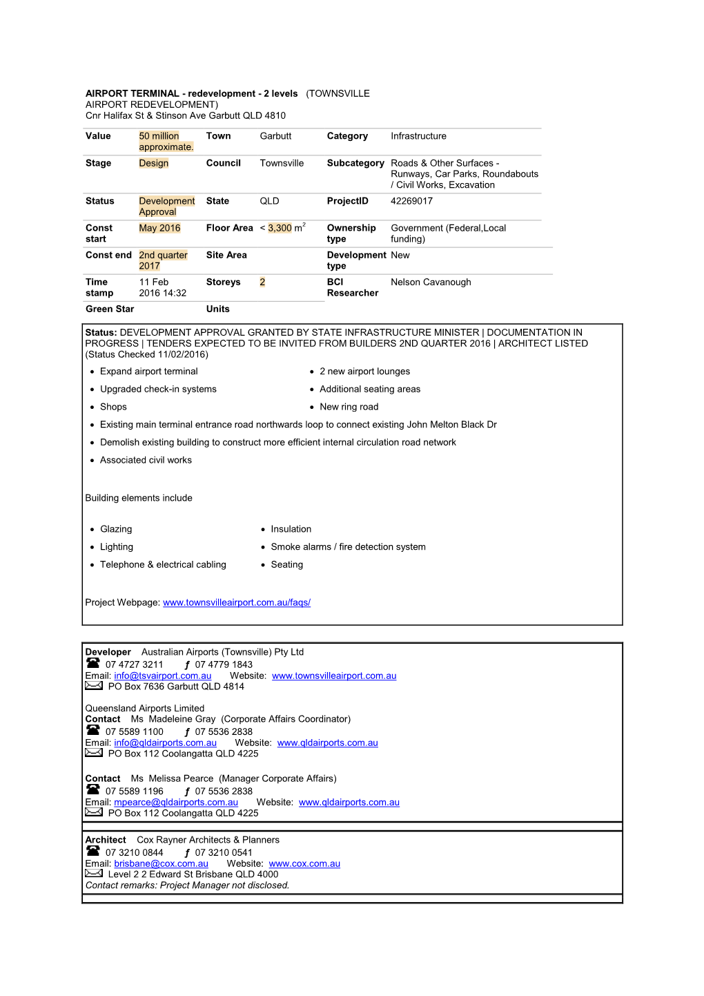 AIRPORT TERMINAL - Redevelopment - 2 Levels (TOWNSVILLE AIRPORT REDEVELOPMENT) Cnr Halifax St & Stinson Ave Garbutt QLD 4810