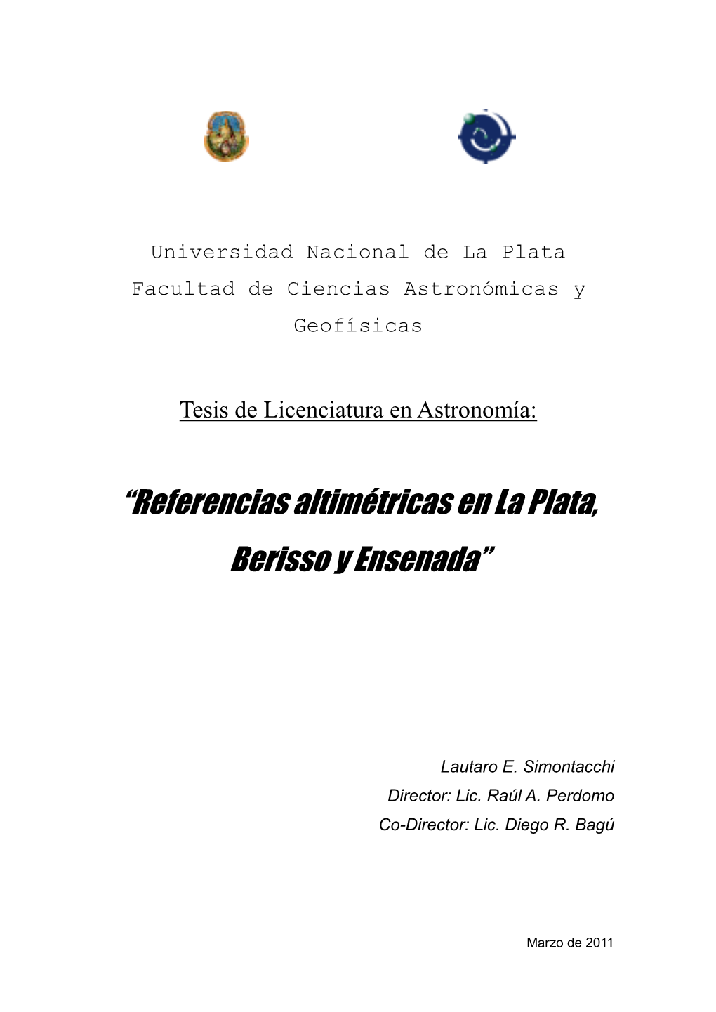 “Referencias Altimétricas En La Plata, Berisso Y Ensenada”