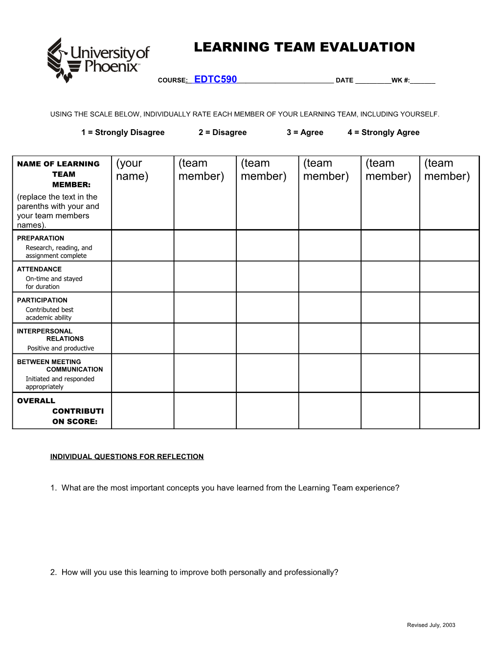 Learning Team Evaluation