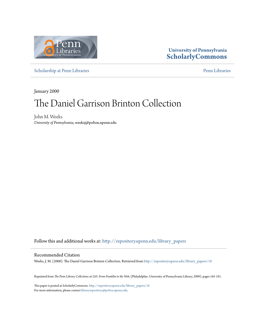 The Daniel Garrison Brinton Collection