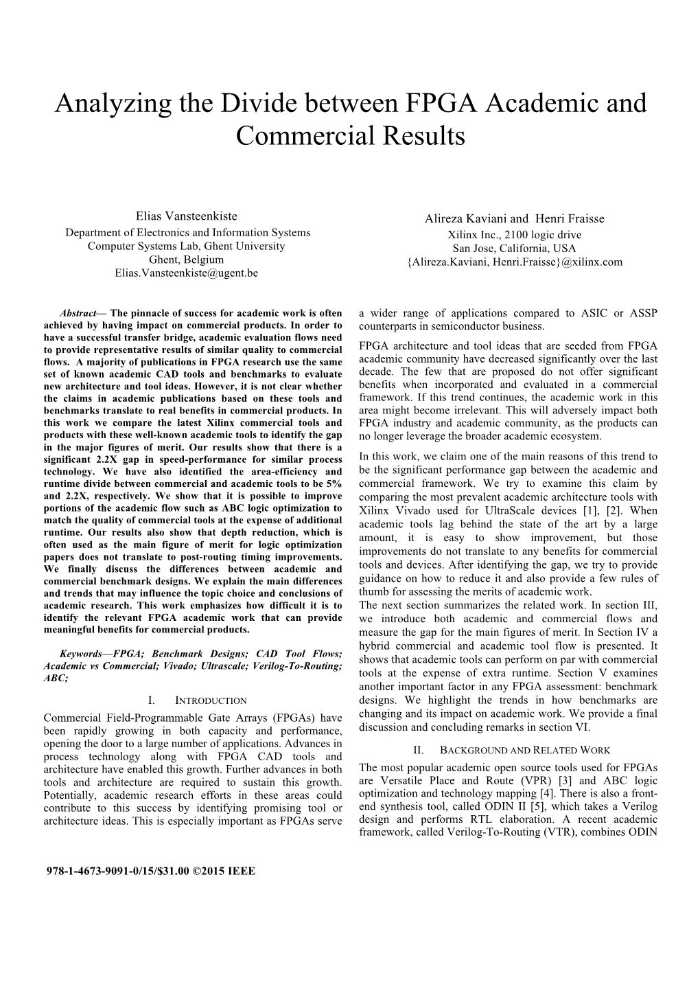 Analyzing the Divide Between FPGA Academic and Commercial Results