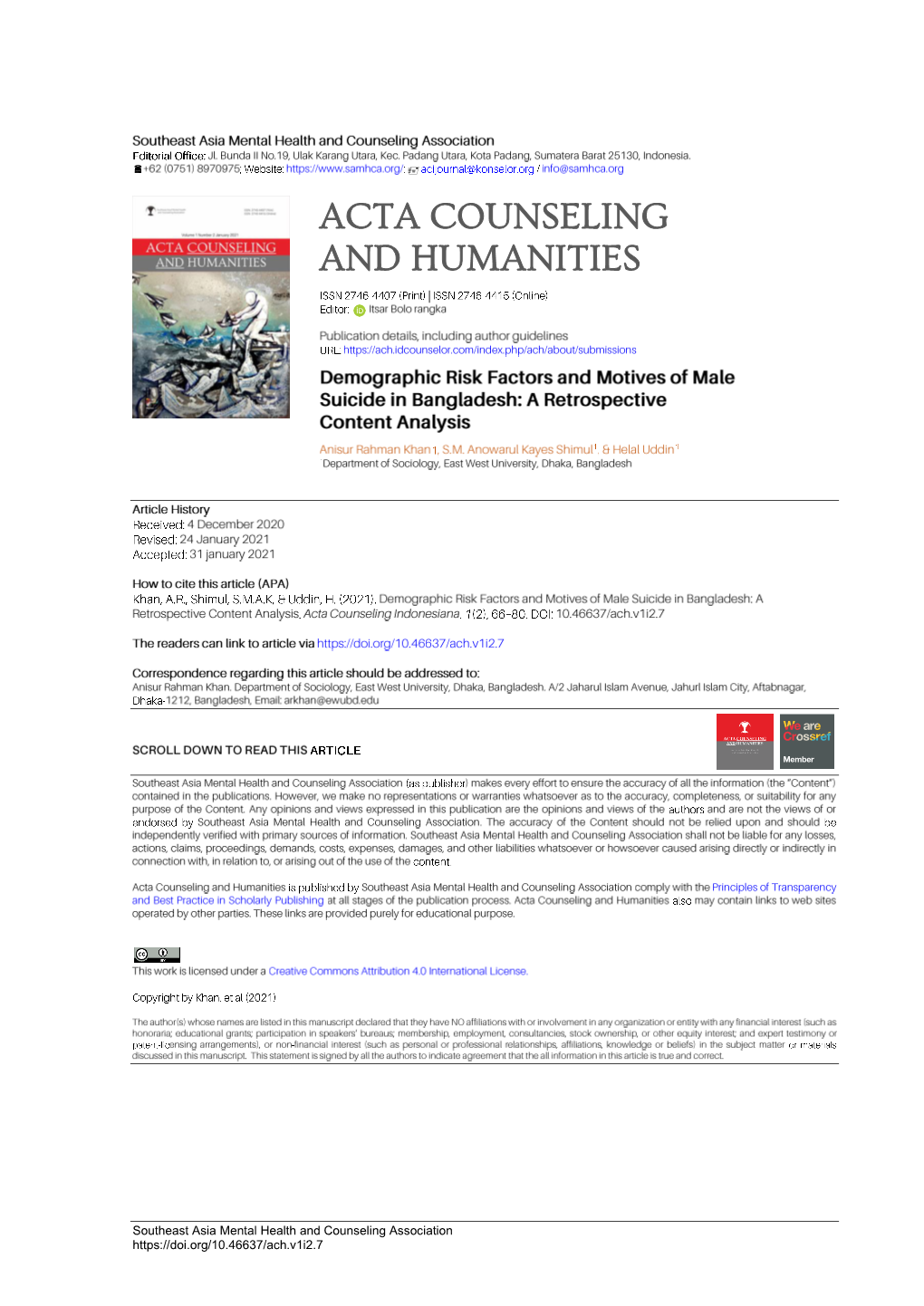 Acta Counseling and Humanities
