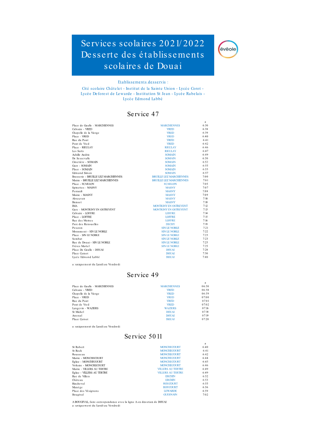 Services Scolaires 2021/2022 Desserte Des Établissements Scolaires De Douai