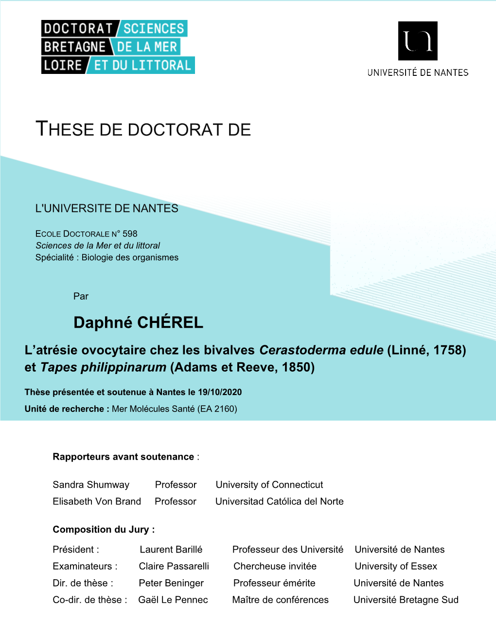 L'atrésie Ovocytaire Chez Les Bivalves Cerastoderma Edule (Linné, 1758) Et Tapes Philippinarum (Adams Et Reeve, 1850)