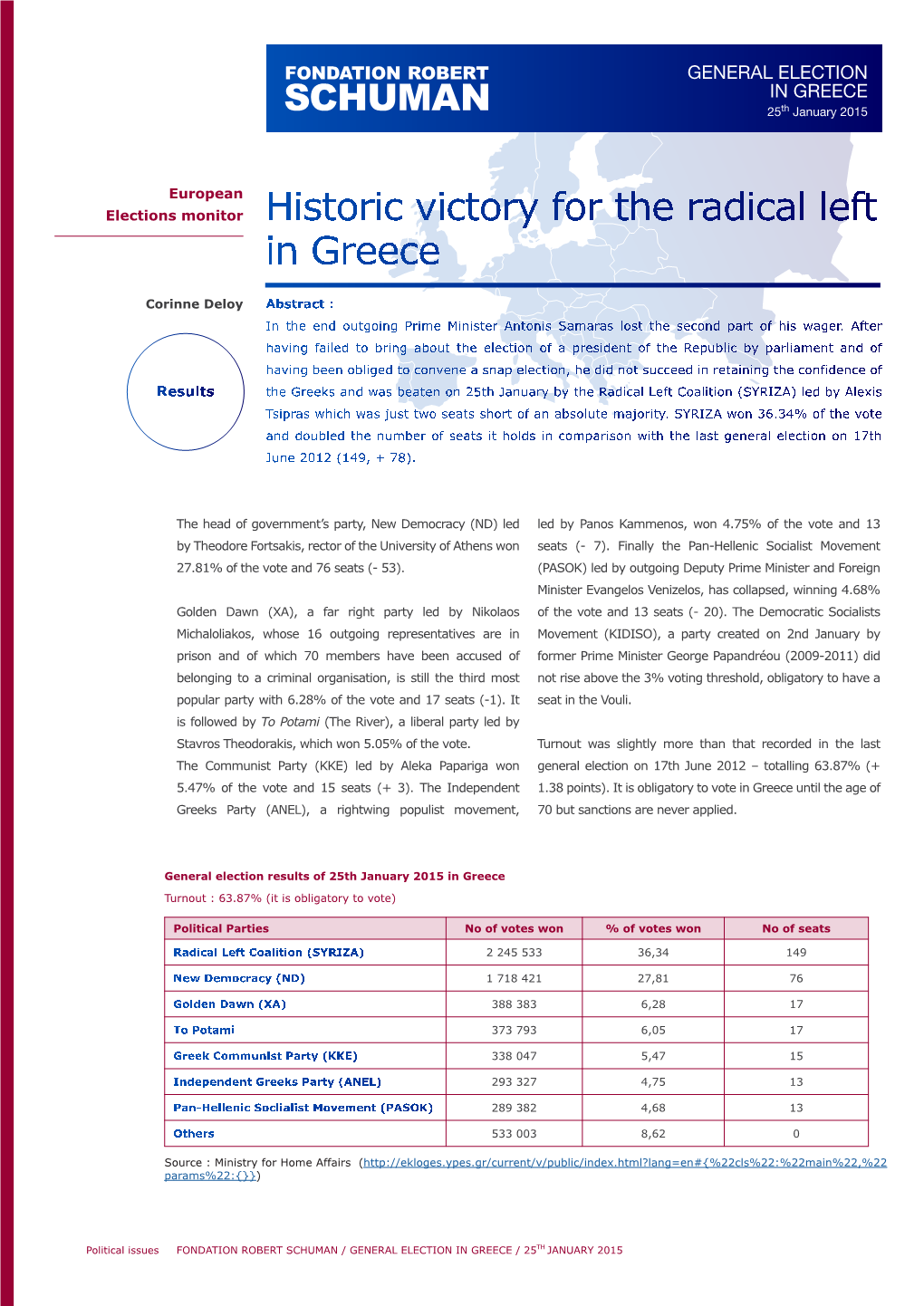 GENERAL ELECTION in GREECE 25Th January 2015