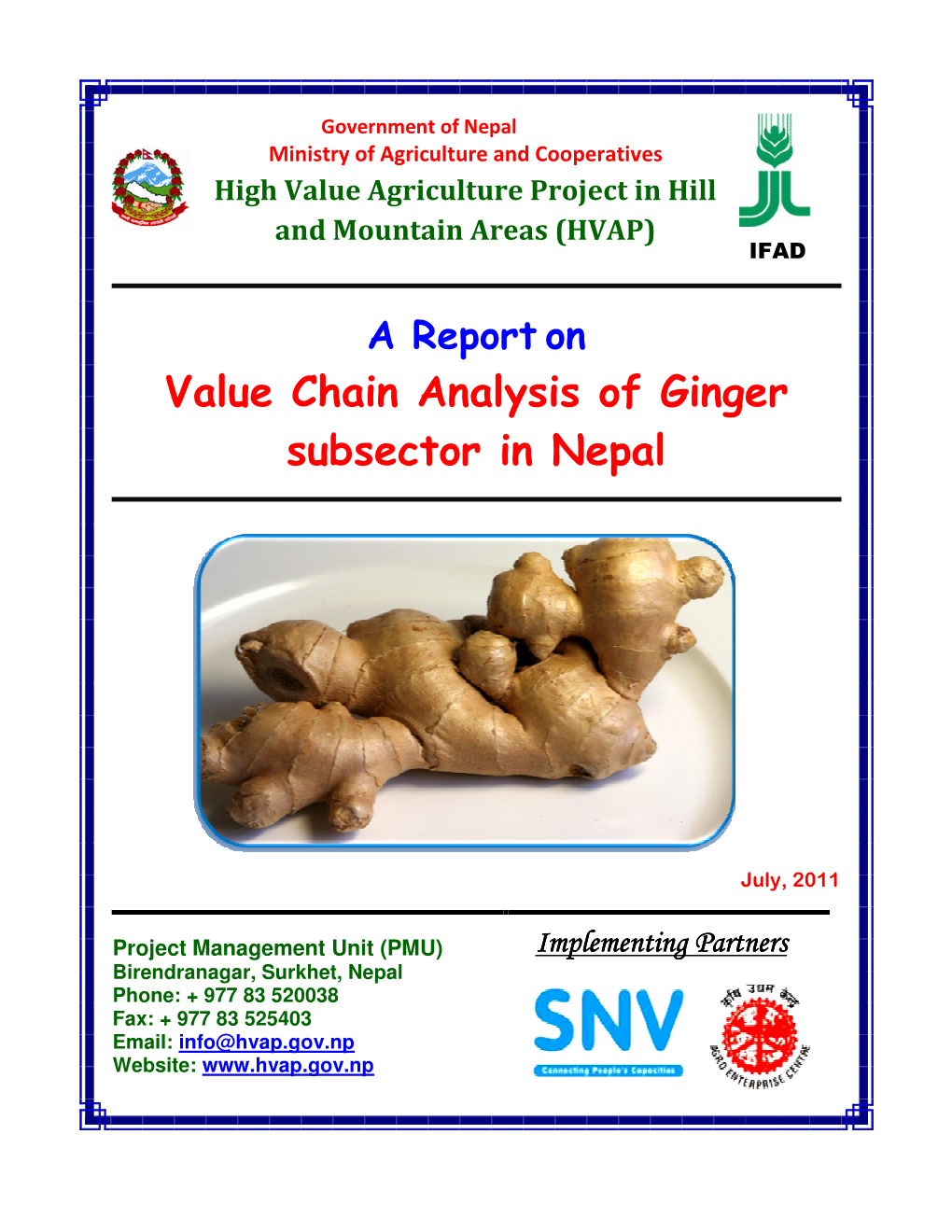 Value Chain Analysis of Ginger Subsector in Nepal