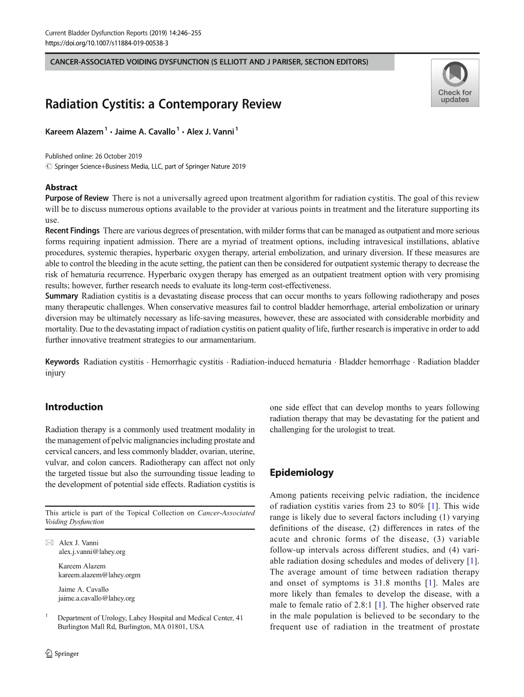 Radiation Cystitis: a Contemporary Review