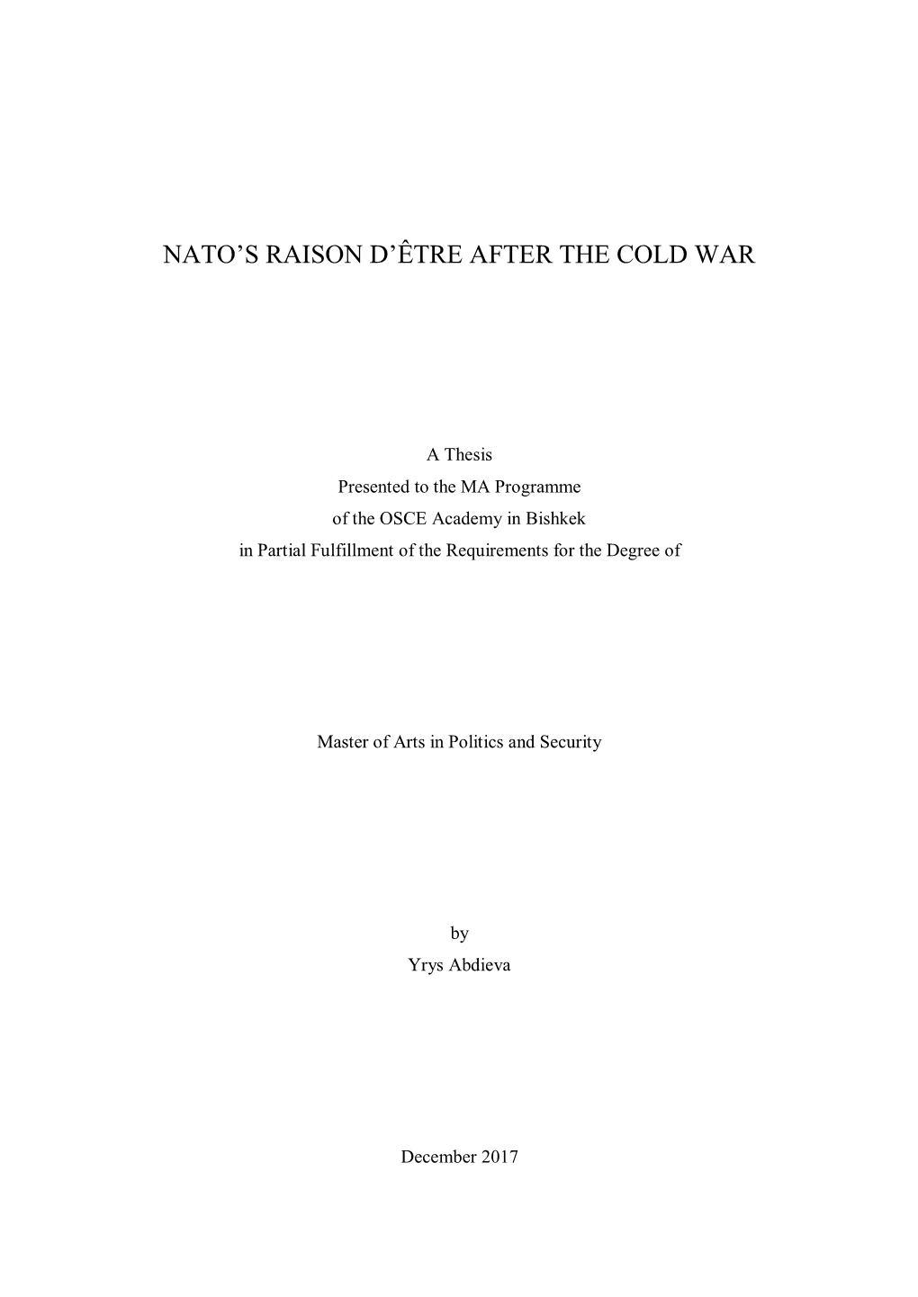 Nato's Raison D'être After the Cold