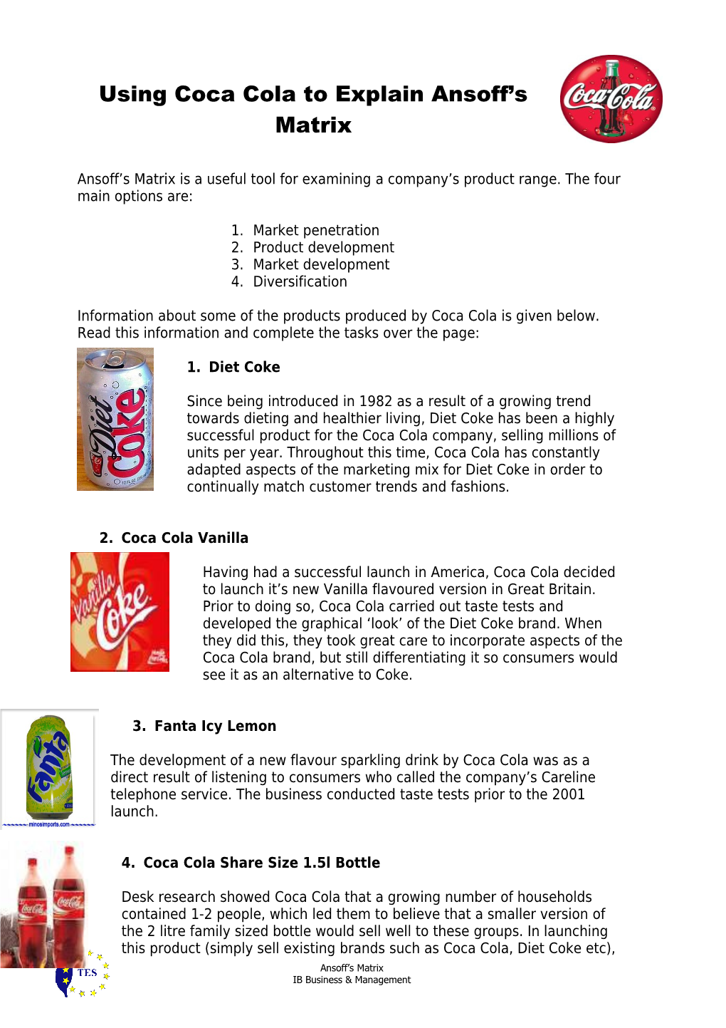 Using Coca Cola To Explain Ansoff’S Matrix